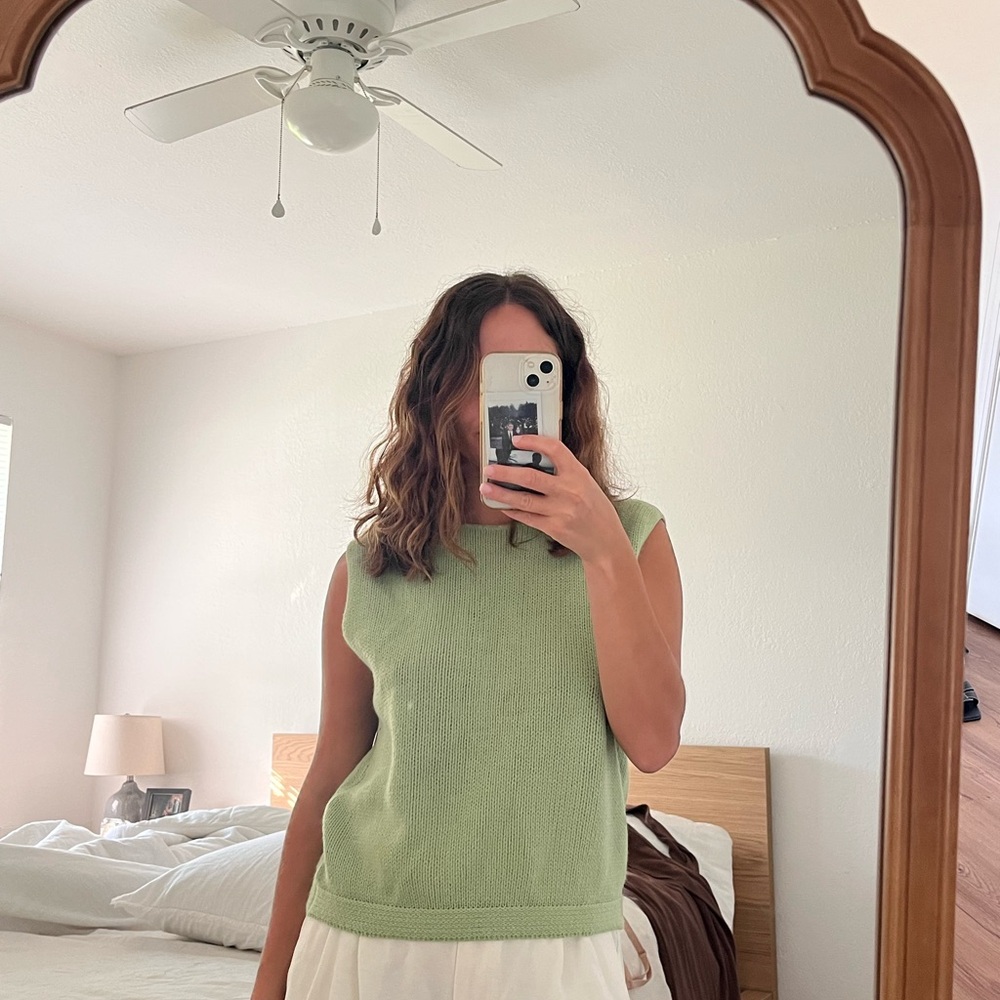 Vintage Green Sleeveless Knit Top Size Small